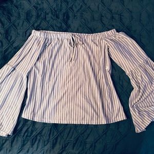 Off Shoulder Bell Sleeve Striped Top